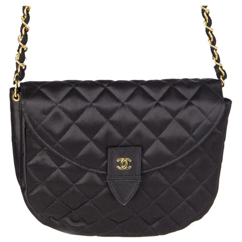 Chanel black quilted satin VINTAGE SMALL FLAP Shoulder Bag