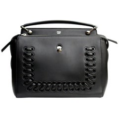 FENDI Black Smooth Calfskin Leather Dotcom Satchel Bag