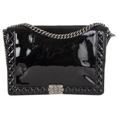 Chanel black patent leather LARGE BOY Shoulder Bag