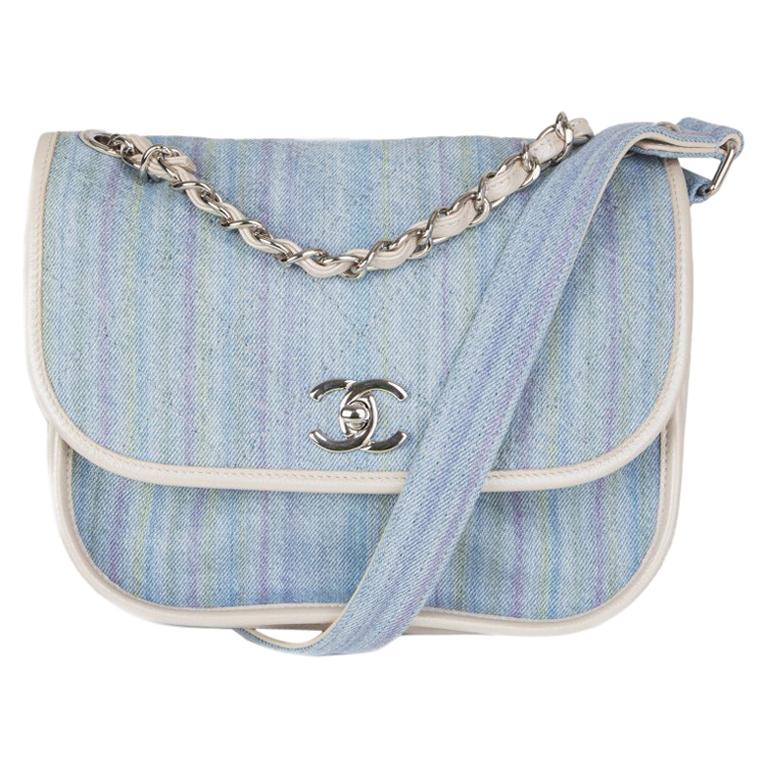 Chanel blue & multicoloured striped RUNWAY Denim Small Saddle  Shoulder Bag