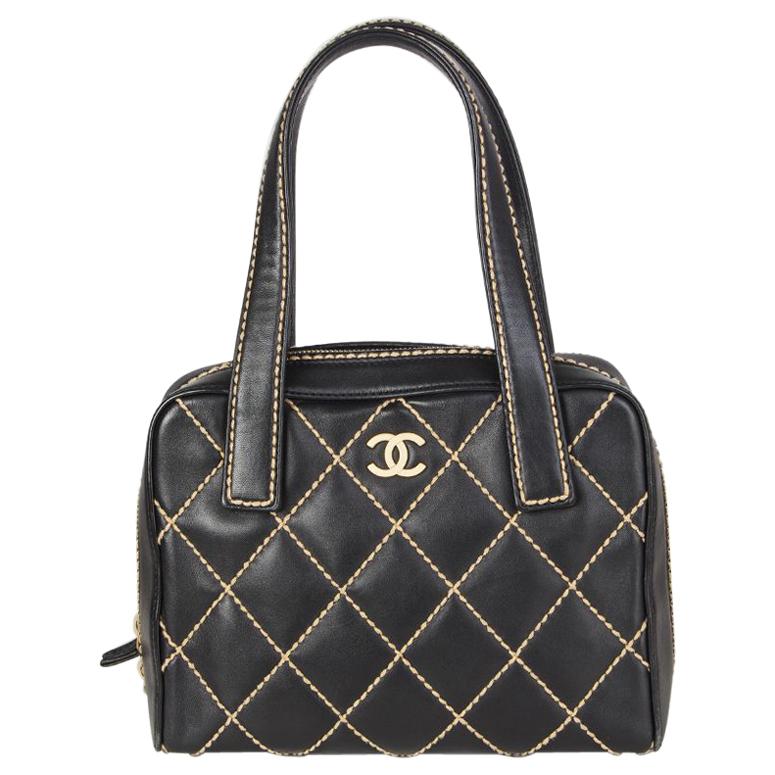 Chanel black leather & beige QUILT STITCHING Small Bag