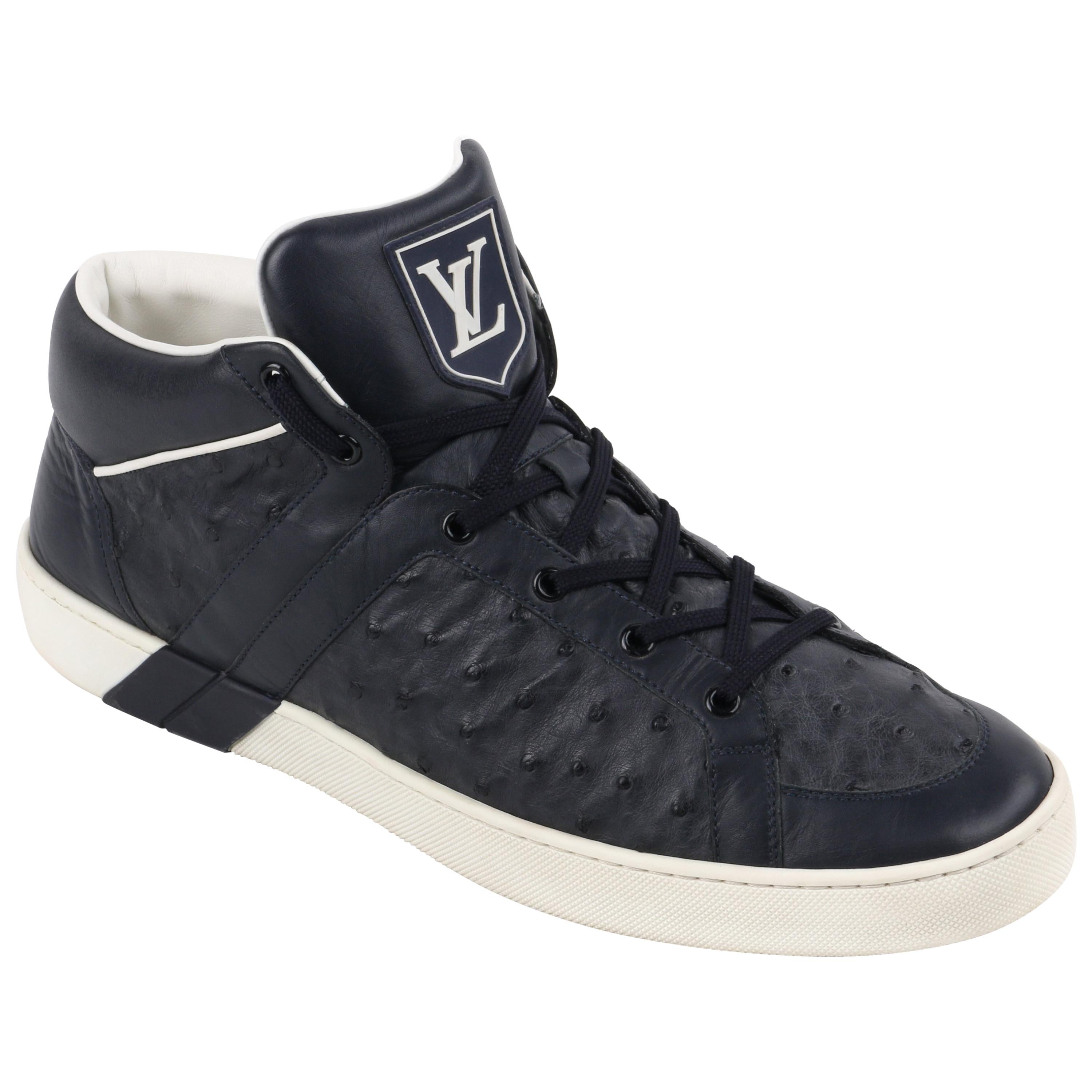 LOUIS VUITTON A/W 2010 "Meteor" Navy Blue Ostrich Leather High Top Sneakers