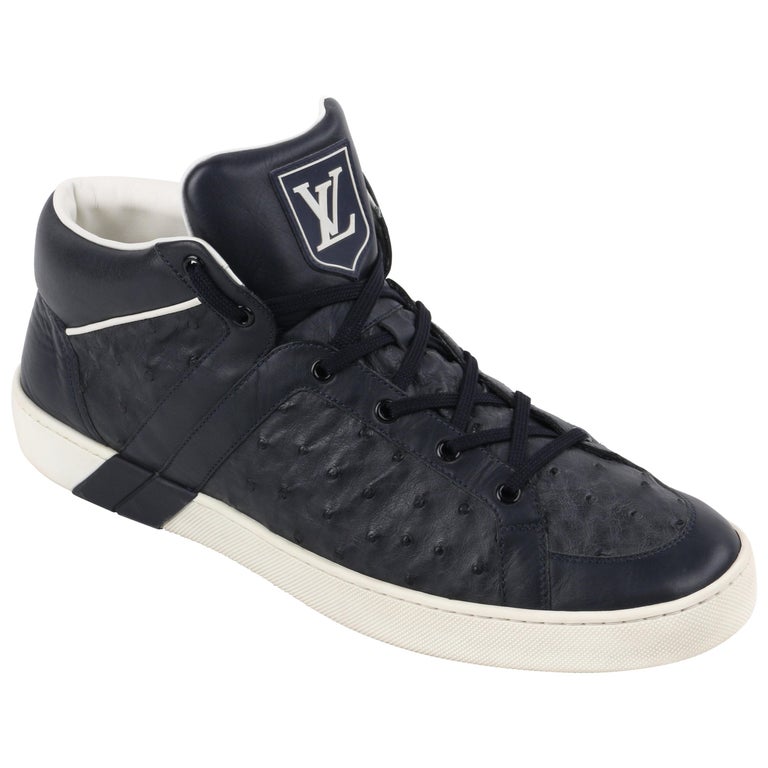 LOUIS VUITTON A/W 2010 "Meteor" Navy Blue Ostrich Leather High Top Sneakers For Sale