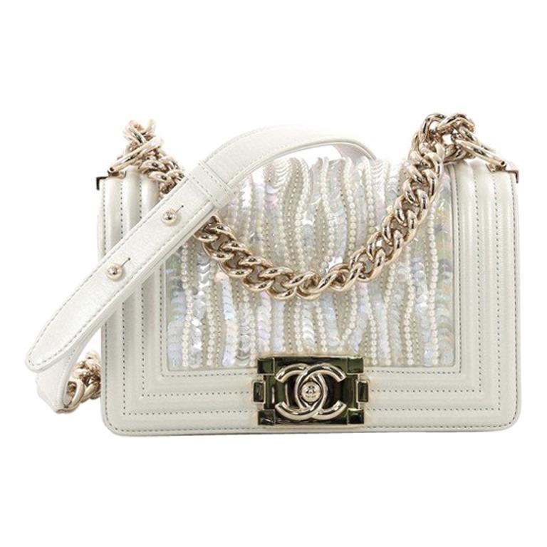 Chanel Boy Flap Bag Sequin and Pearl Embellished Leather Small