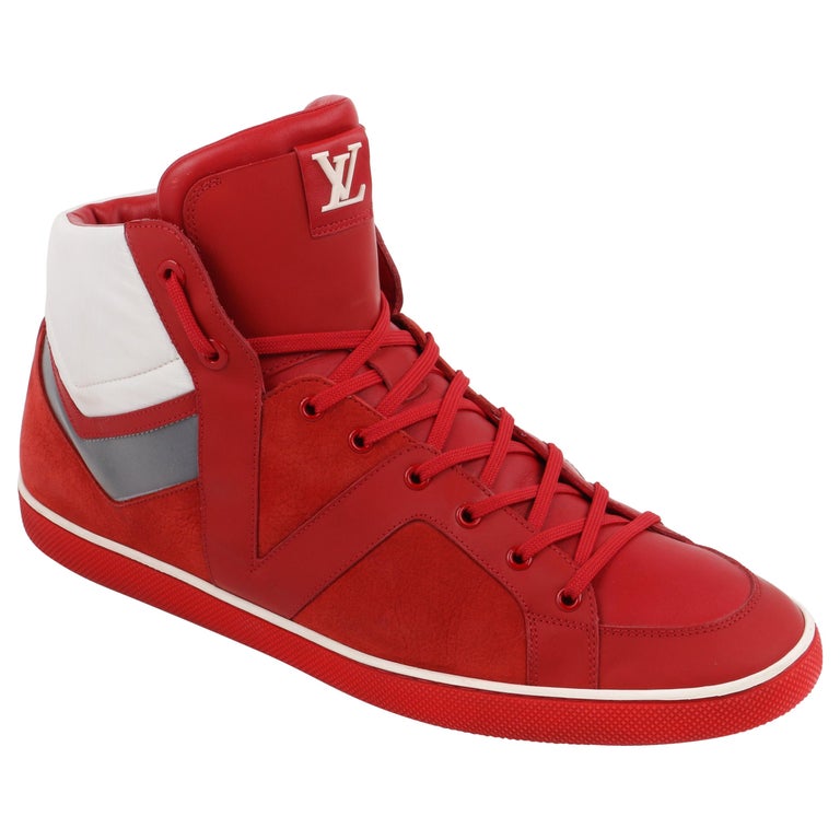 LOUIS VUITTON Leather Zip up Sneakers Shoes 7.5 Red Auth Men Used from Japan