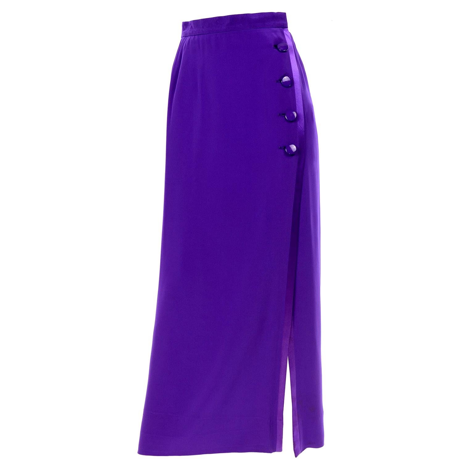 1990s Purple Yves Saint Laurent YSL Vintage Skirt With Satin Trim 