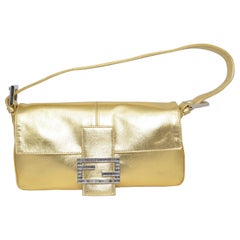 Fendi Gold Baguette Shoulder Bag with Rhinestone Buckle