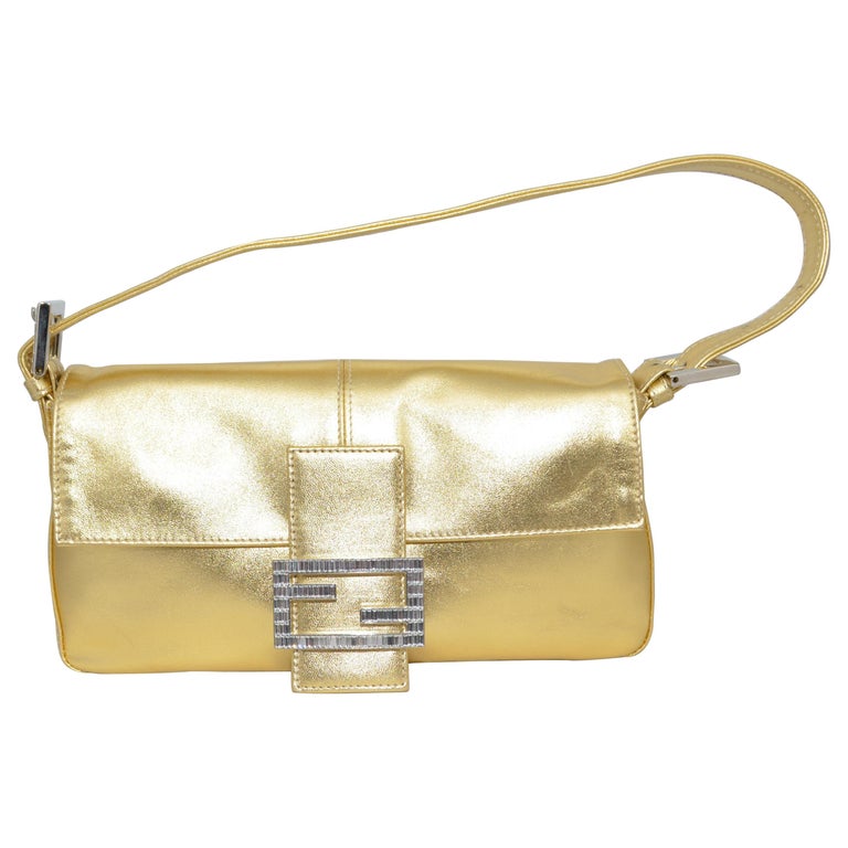 Authentic Fendi Metallic Baguette Bag Gold