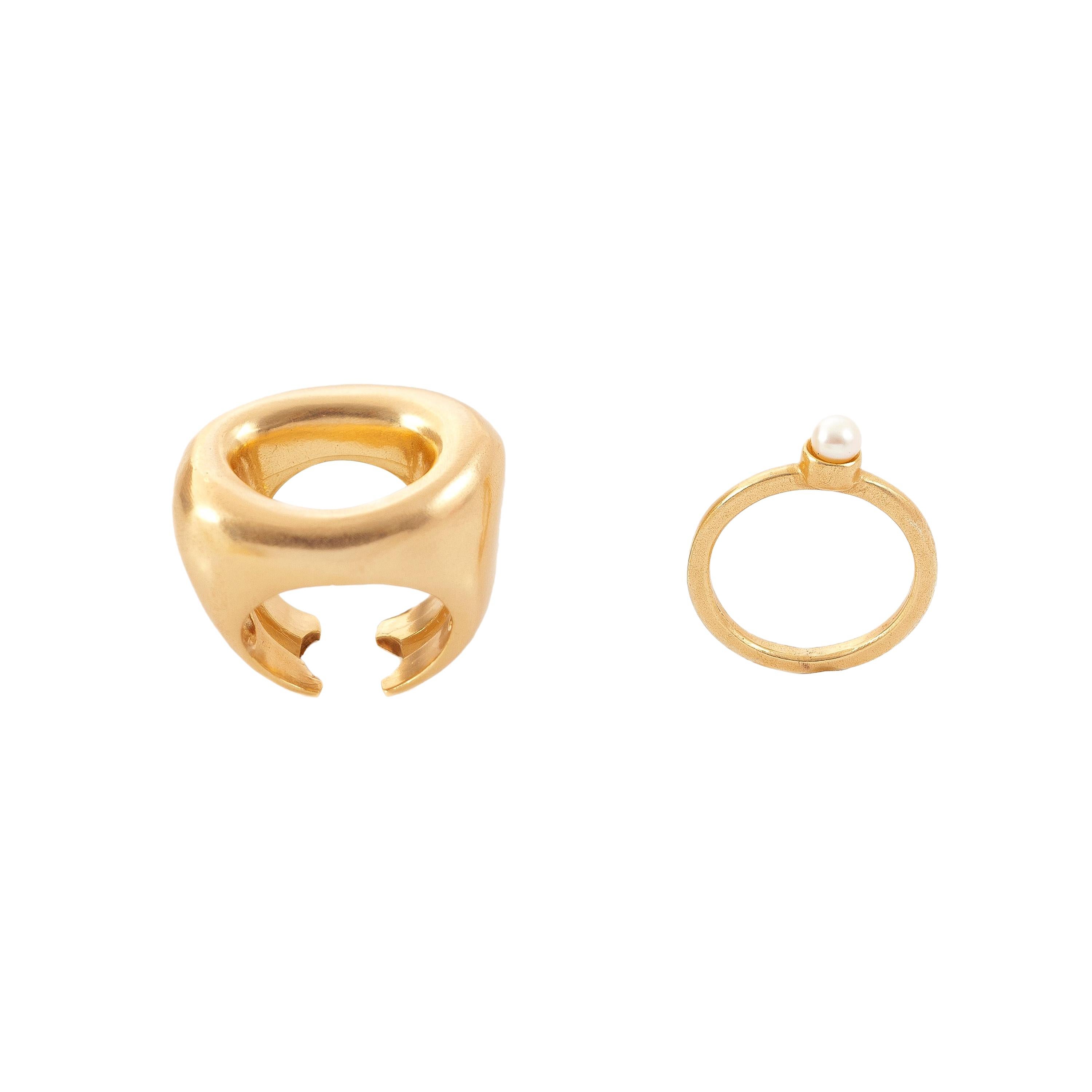 Giulia Barela 24 Karat Gold Plated Bronze Double Moore Ring For Sale