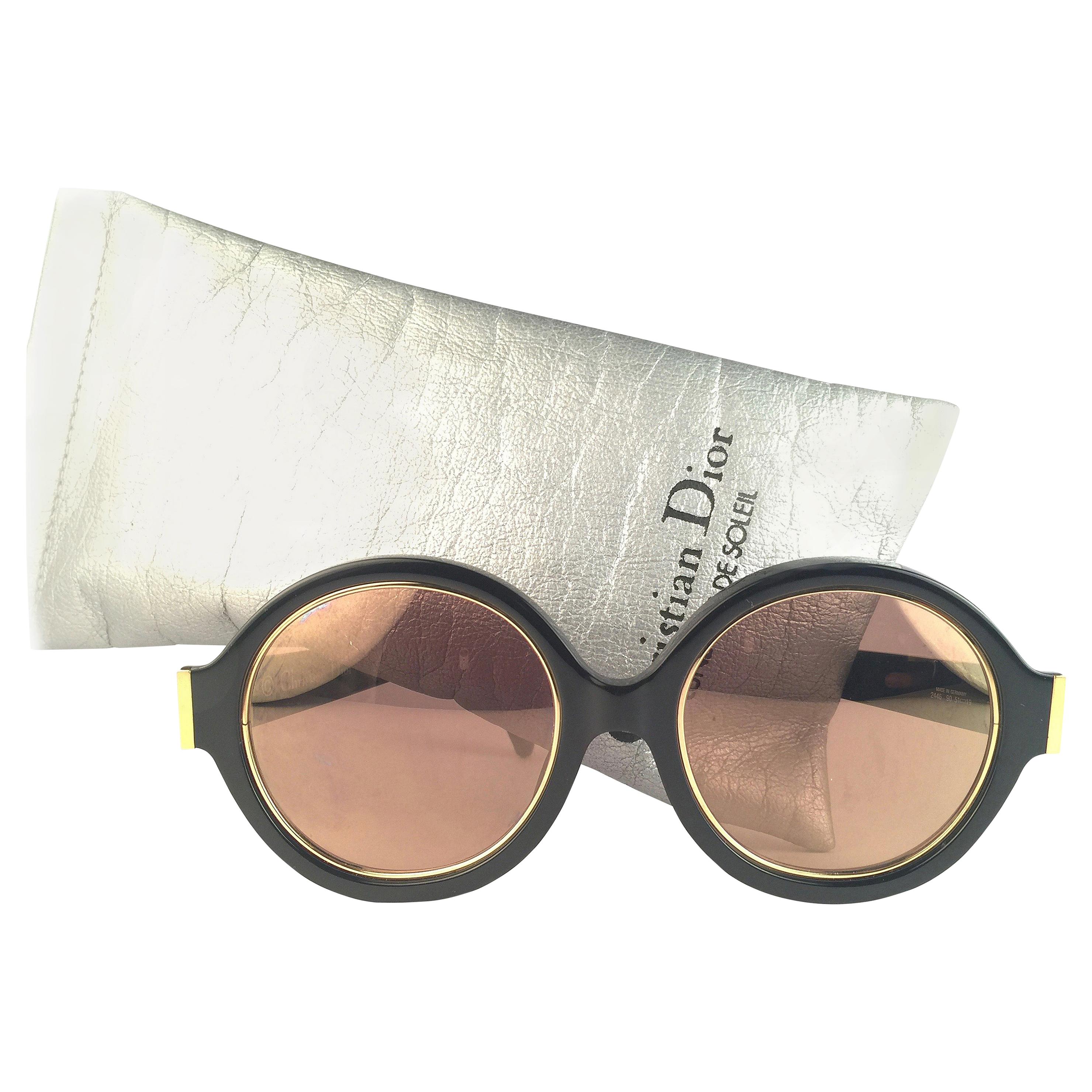 New Vintage Christian Dior 2446 90 Patent Black Round Optyl Sunglasses