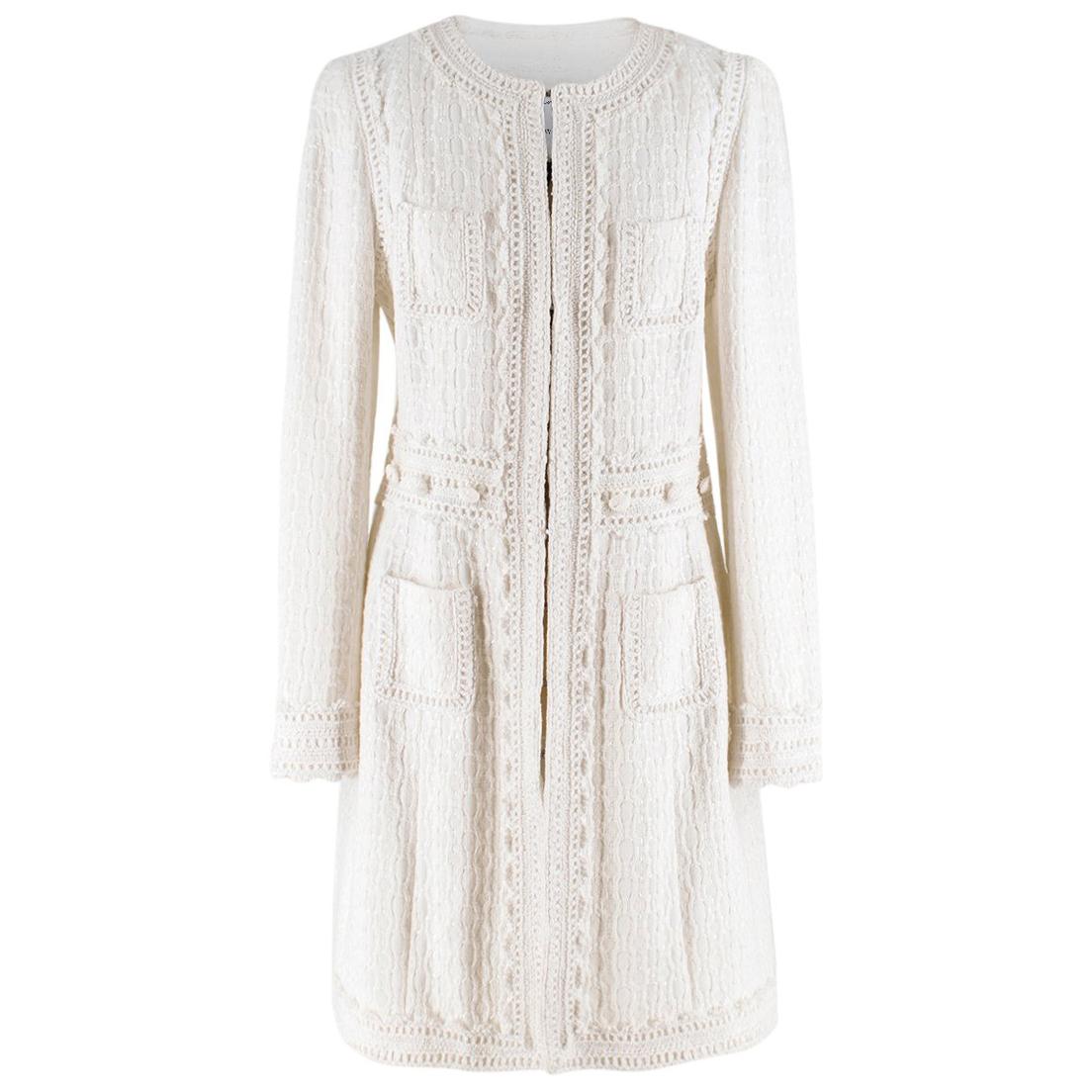 Andrew GN white collarless tweed coat US 10 For Sale