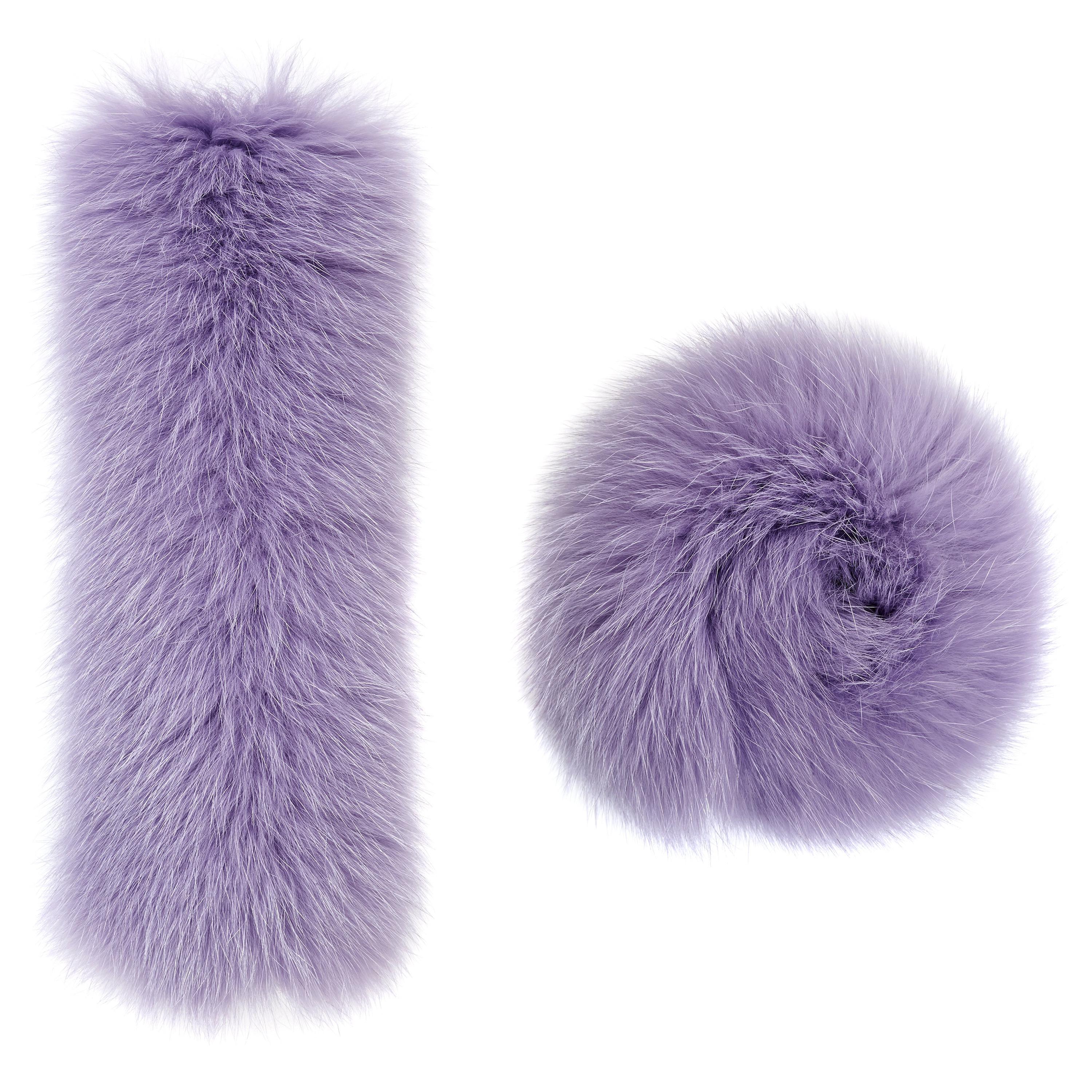 Verheyen London Pair of Snap on Fox Fur Cuffs in Lilac (Small size) 