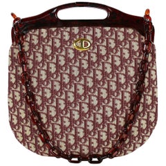 Christian Dior Vintage Red Jacquard Monogram Canvas Frame Bag