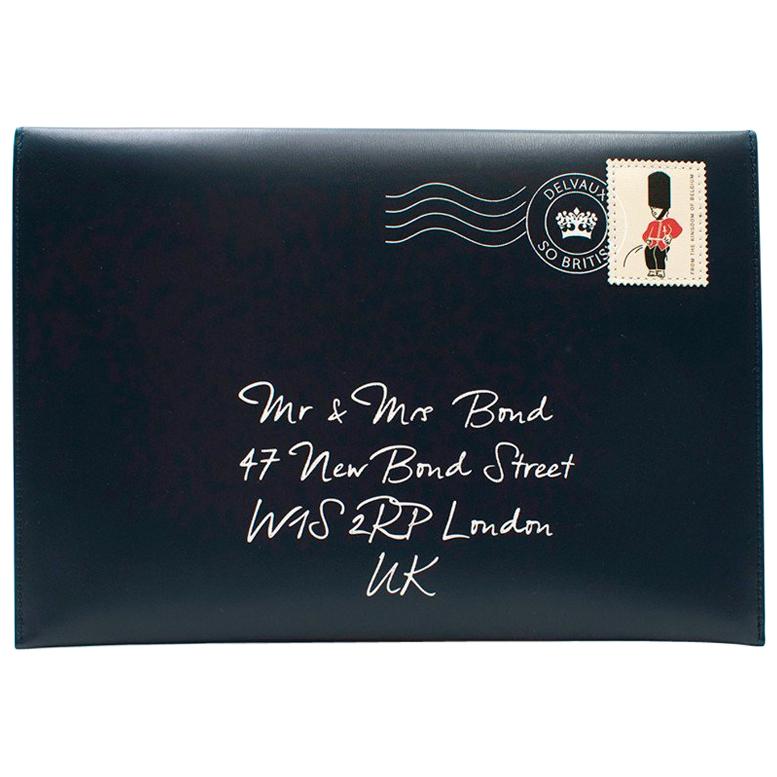 Delvaux Navy Mr & Mrs Bond Envelope Clutch For Sale