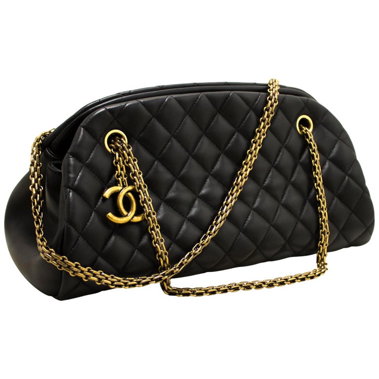 CHANEL Bowling Chain Shoulder Bag Black Quilted Lambskin Gold For Sale