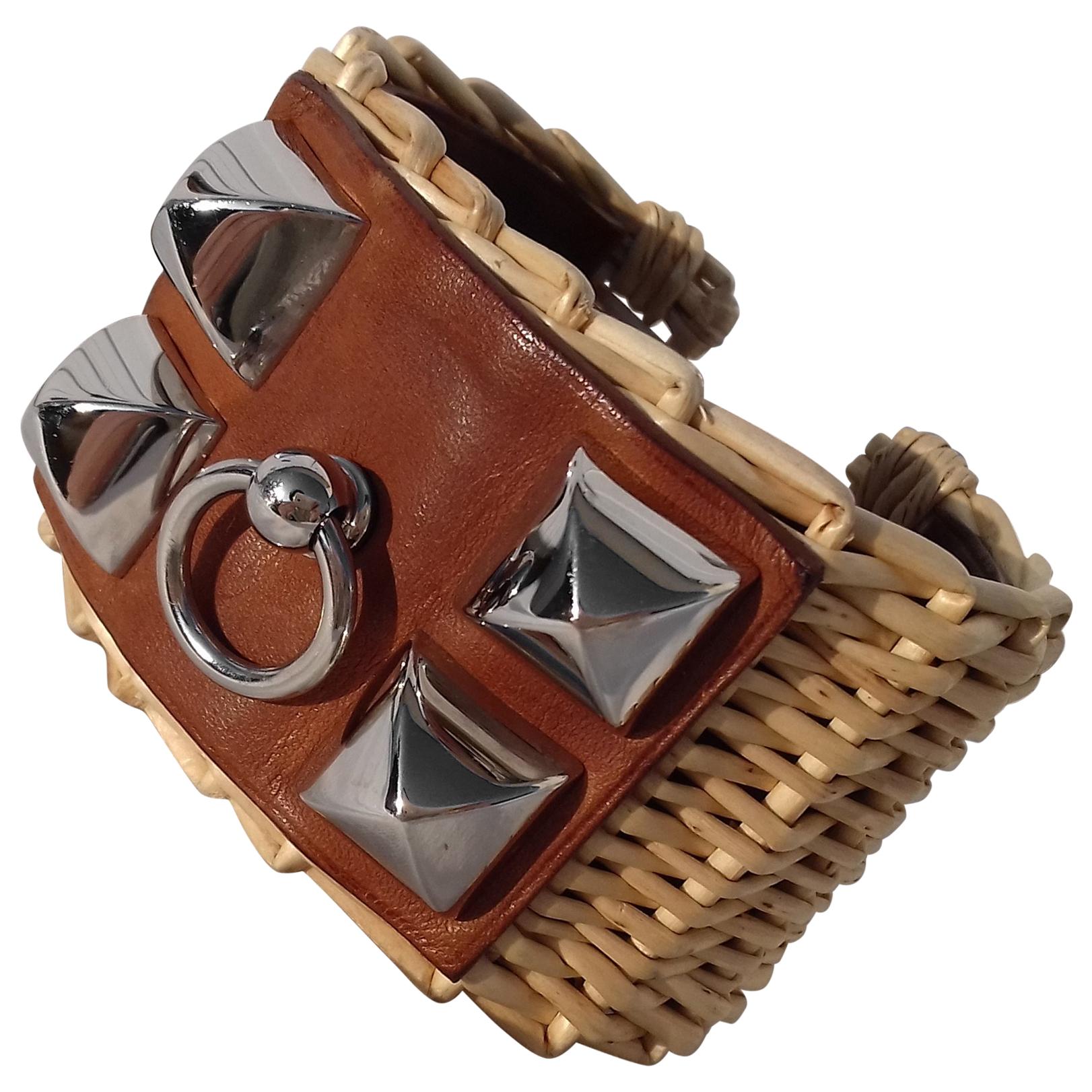 Hermès CDC Collier de Chien Bracelet Cuff Picnic Osier Wicker Line Phw S Ltd