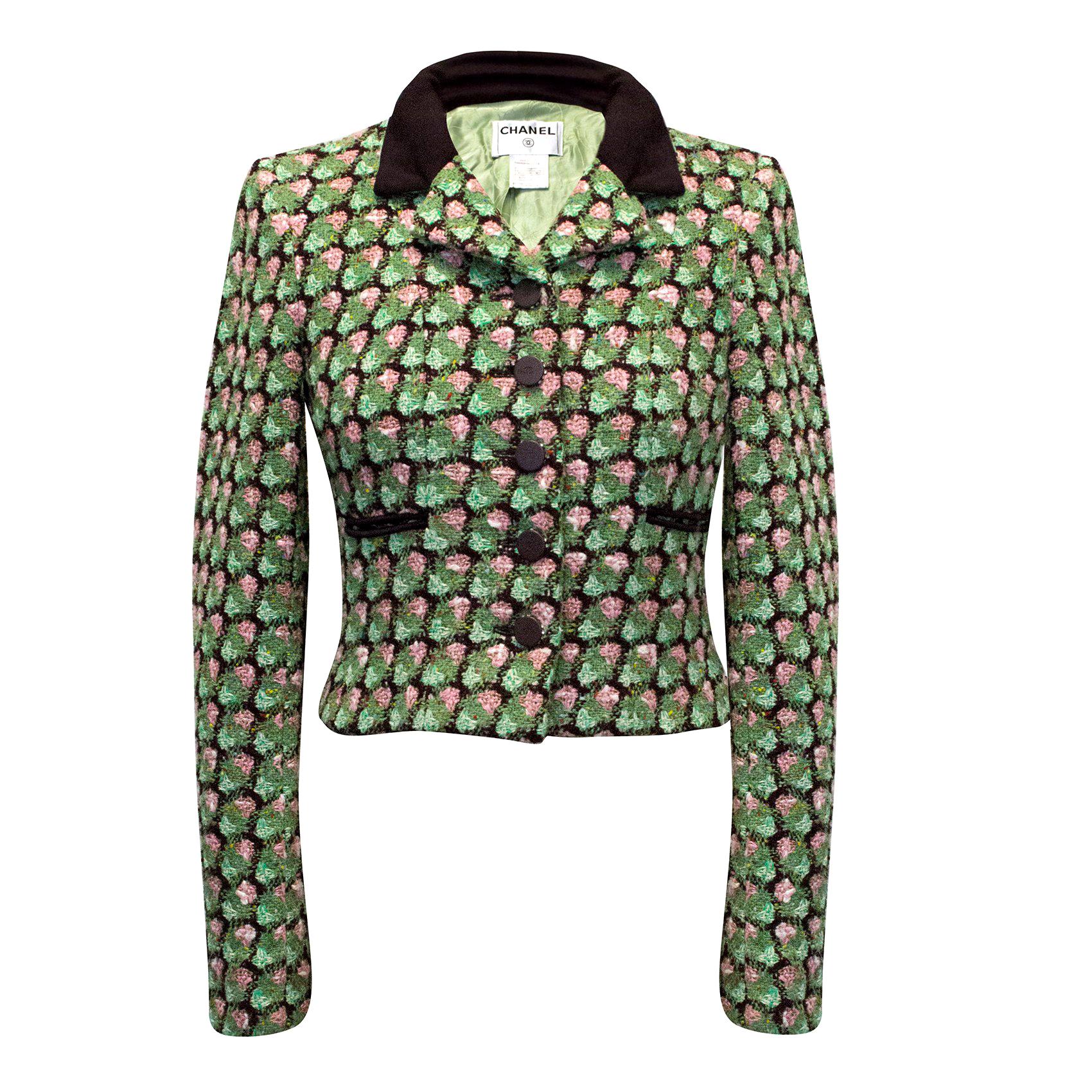 Chanel Boucle Green Jacket US 0-2 For Sale