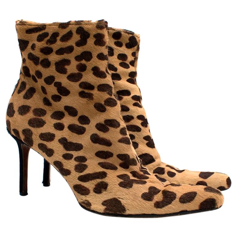 Christian Dior Leopard Print Ponyhair Ankle Boots US 10