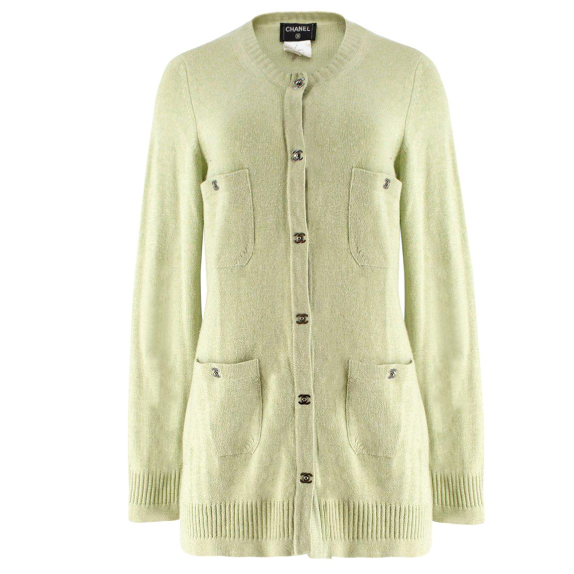 Chanel Green Cashmere Cardigan US 12 For Sale