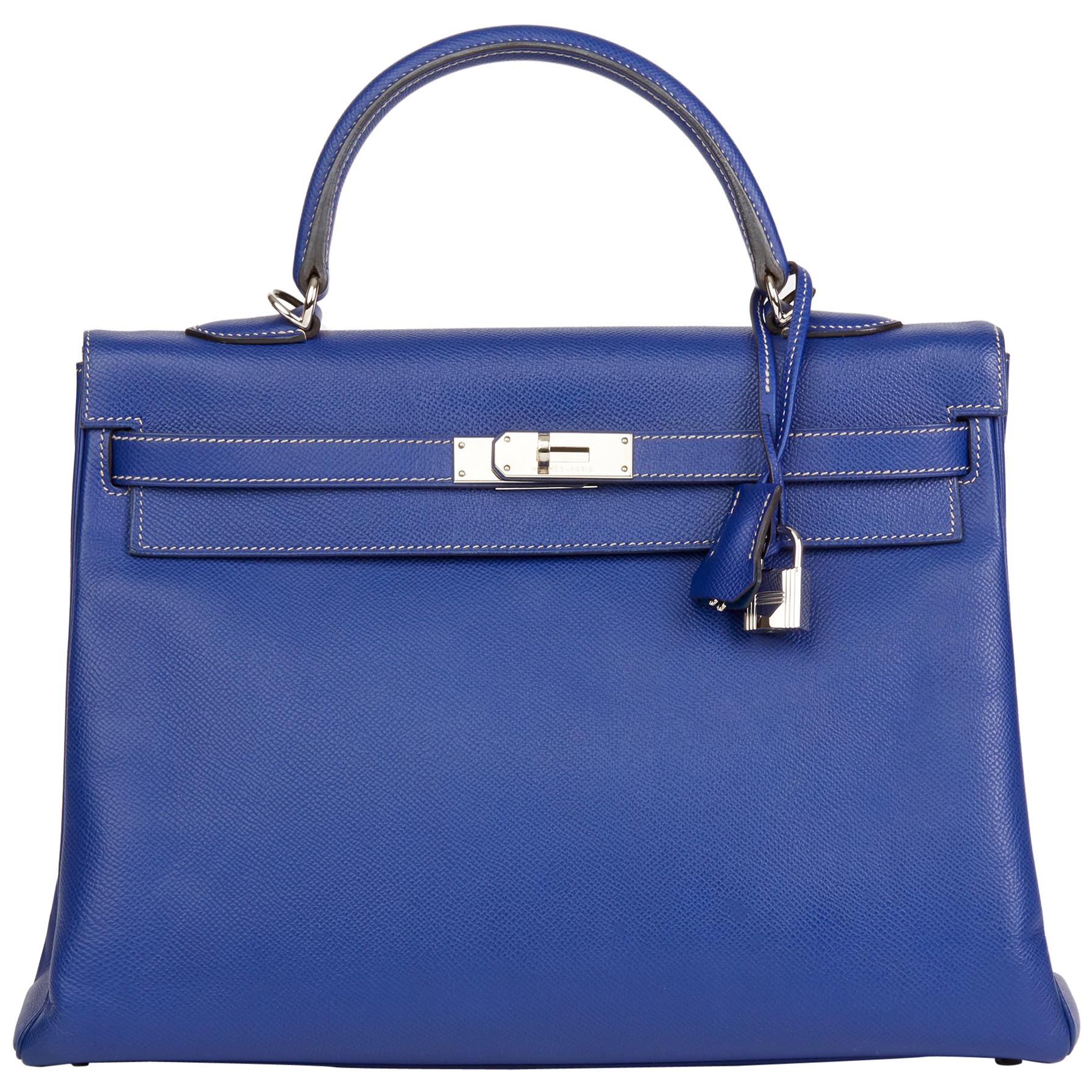 2011 Hermes Bleu Electric & Mykonos Epsom Candy Collection Kelly 35cm Retourne