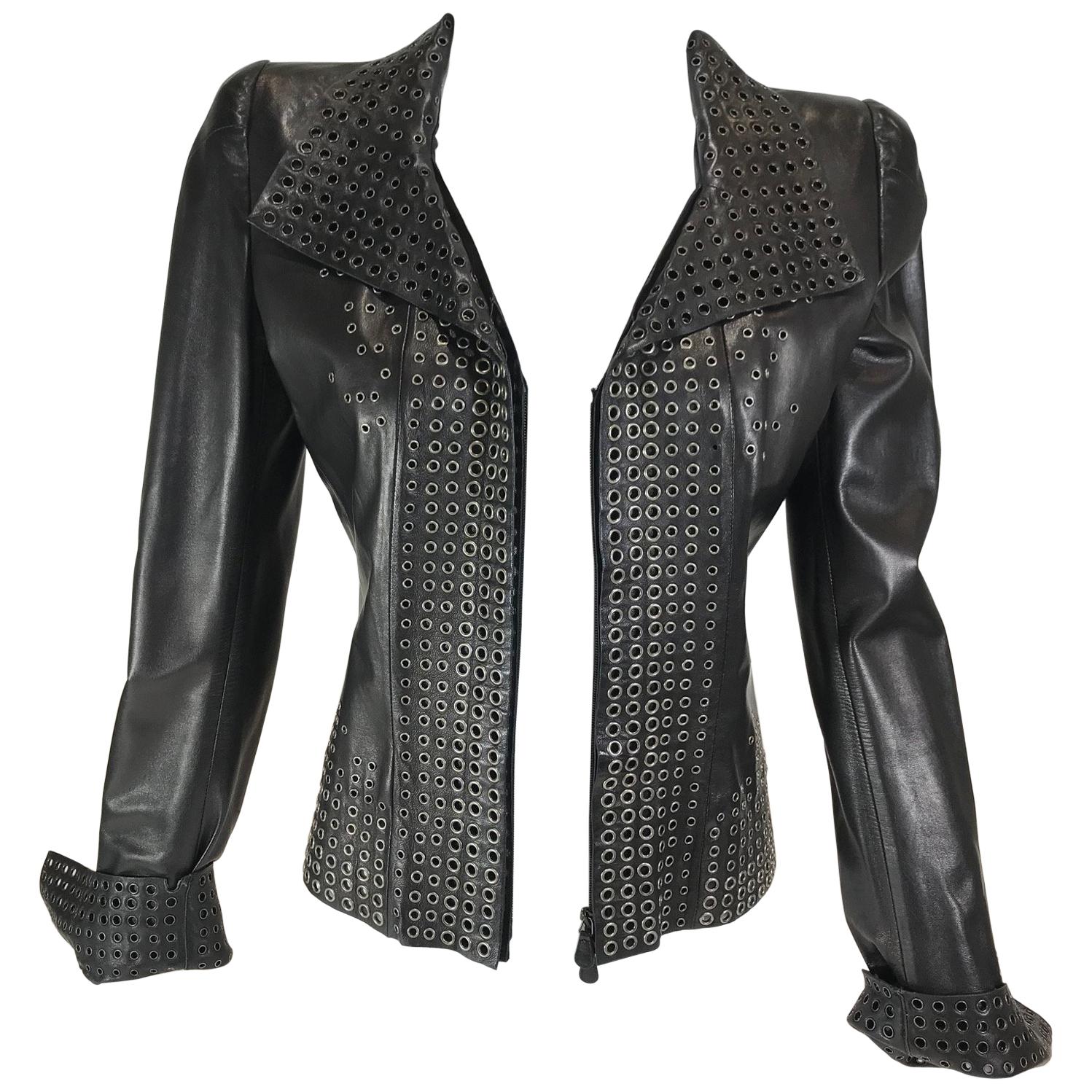 Alexander McQueen Grommets Leather Jacket For Sale