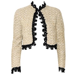 Oscar de la Renta Beige & Black Hand-Made Crocheted Bolero Jacket
