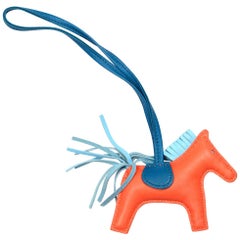 Hermes Orange/Blue Leather Rodeo Horse/Pony PM Bag Charm