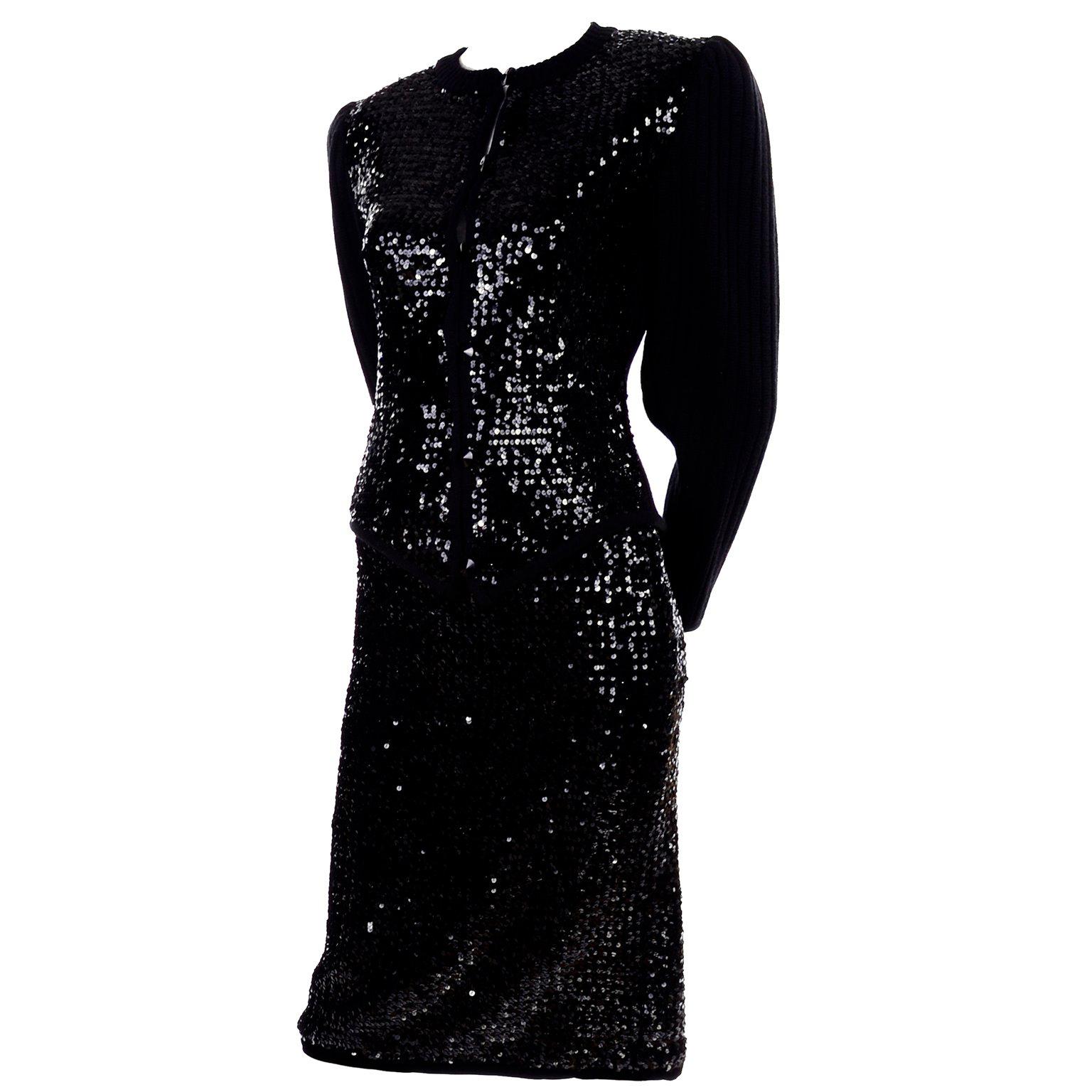 Vintage Yves Saint Laurent Evening Dress Alternative Black Skirt Suit W/ Sequins