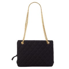 Chanel black quilted jersey VINTAGE Shoulder Bag