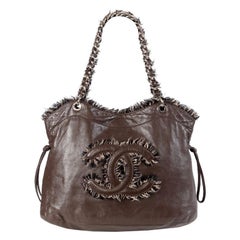 Chanel chocolate brown leather & BOUCLE LARGE SHOPPER Shoulder Bag