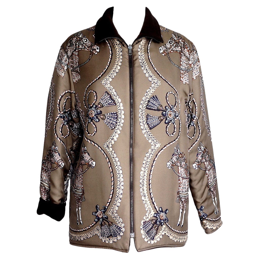 Veste Hermès imprimée écharpe réversible Paperoles en cachemire et soie, taille S en vente