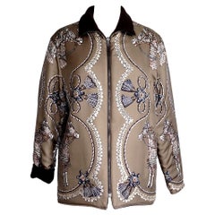 Hermes Jacket Silk Paperoles Reversible Cashmere Scarf Print S mint