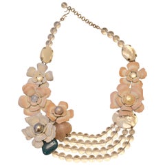 Philippe Ferrandis Enamel Flower and Rock Crystal Statement Necklace