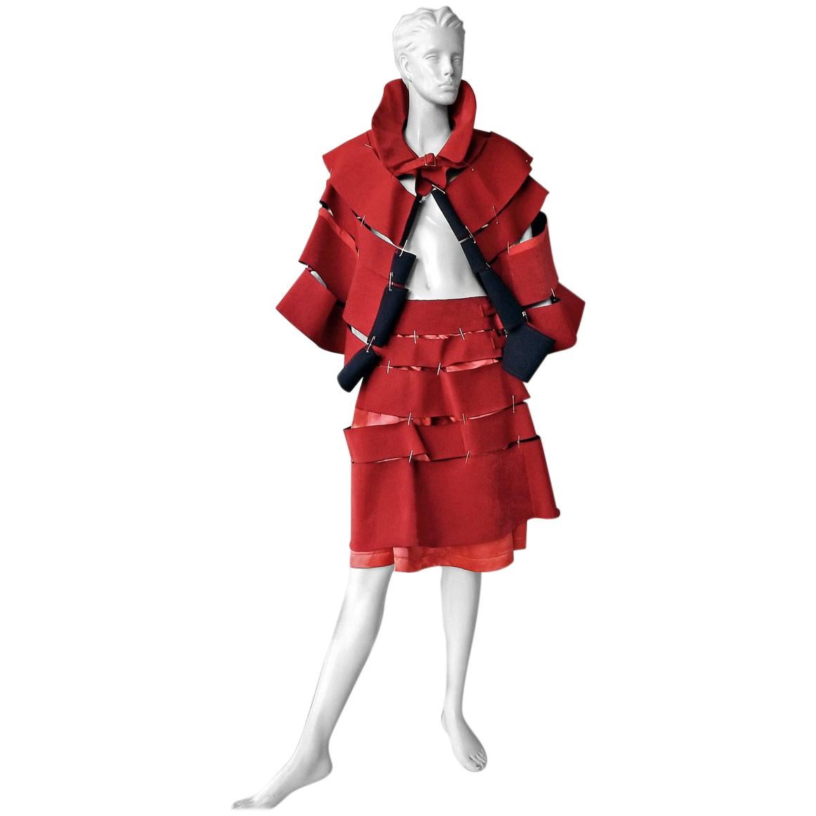 Comme des Garcons 2015 Roses & Blood Explosive Poppy Red Safety-Pin Cape & Skirt