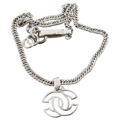 Chanel Vintage 96A Silvertone CC Logo Pendant Chain Necklace