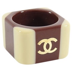 Chanel 01A Brown and Beige Two-Tone CC Acrylic Statement Ring