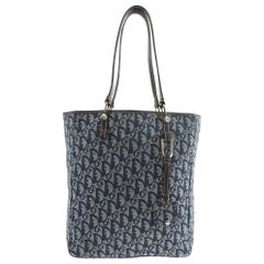 Christian Dior Blue Monogram Canvas Saddle Tote Bag