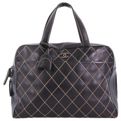 Chanel Front Pocket Surpique Boston Bag Quilted Leather Large