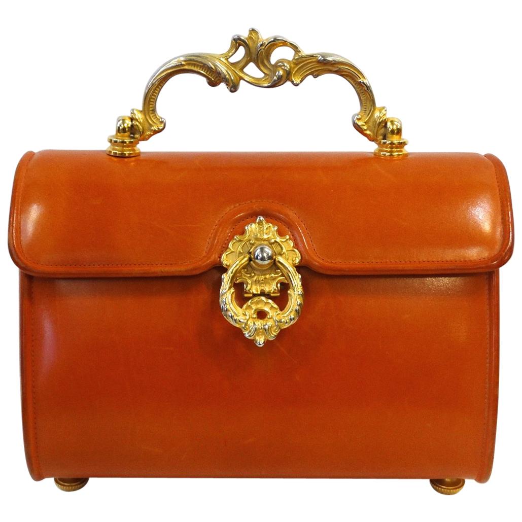 1950s Netti Rosenstein Orange Leather Barrel Bag