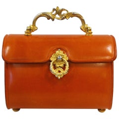 1950s Netti Rosenstein Orange Leather Barrel Bag