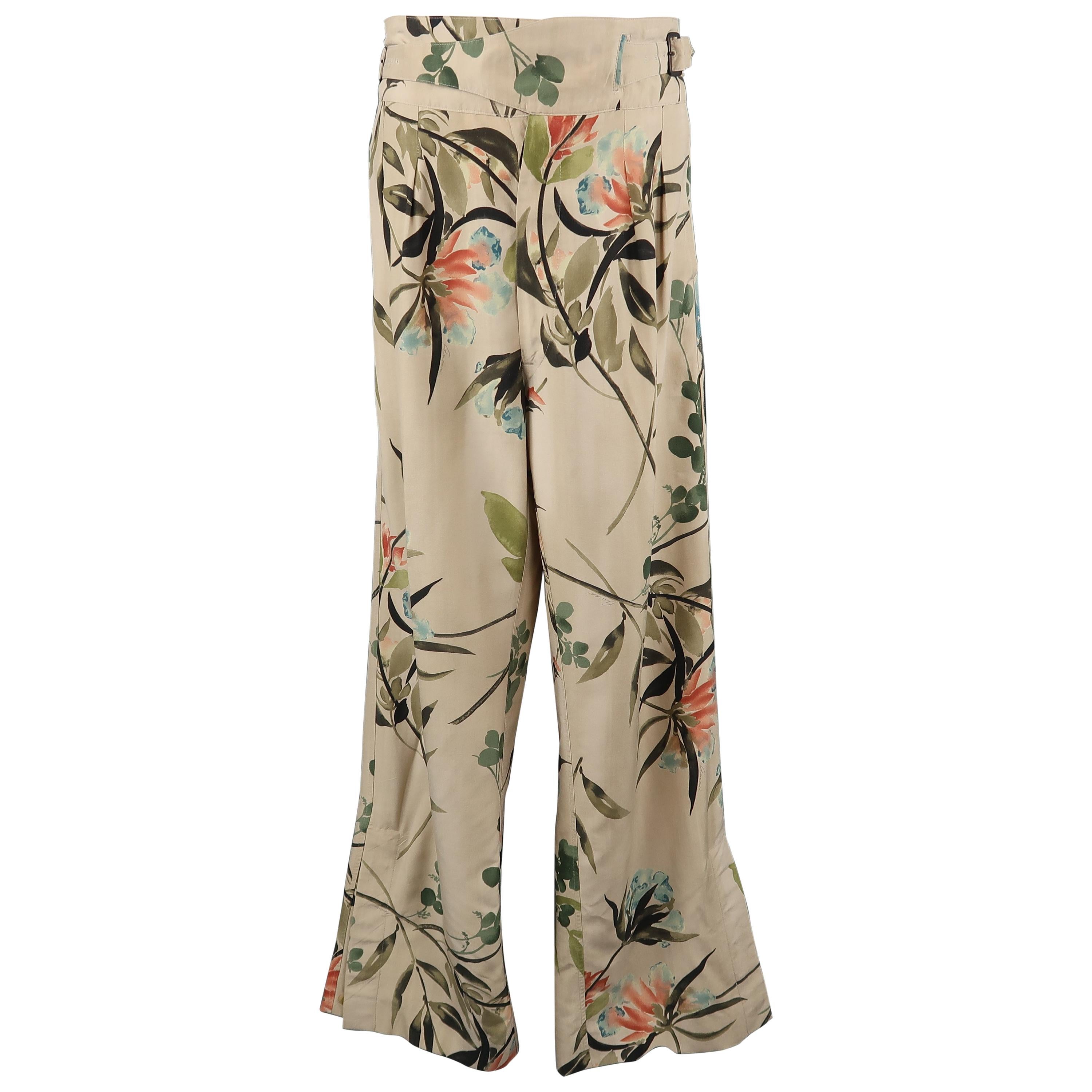 Men's GUCCI by TOM FORD Size S Khaki Floral Silk Pleated Trousers / Pants