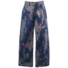 Men's GUCCI by TOM FORD Size 30 Blue Floral Print Denim Wide Leg Jeans