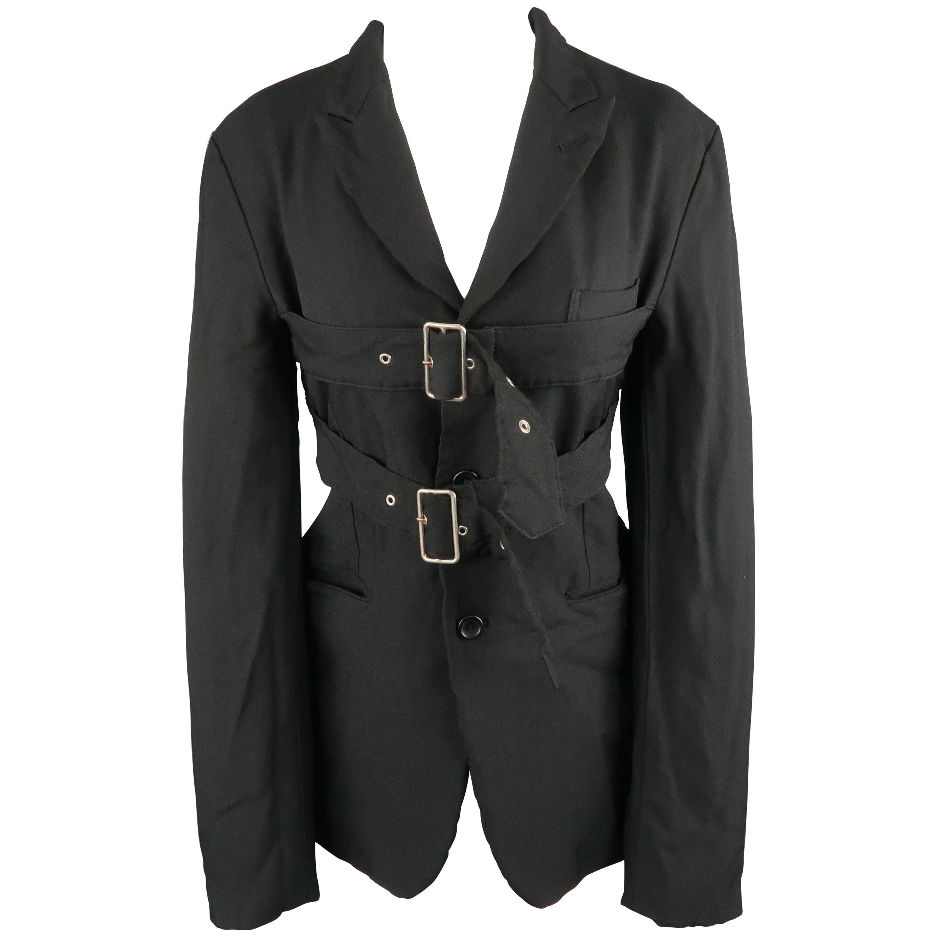 COMME des GARCONS L Black Wrinkle Polyester Belted Chest Jacket