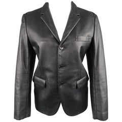 COMME des GARCONS S Black Perforated Faux Leather Notch Lapel Blazer