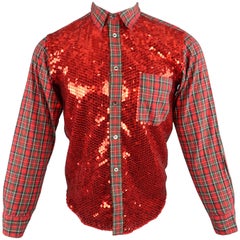 COMME des GARCONS Size XS Red Plaid Cotton Sequin Front Button Up Shirt