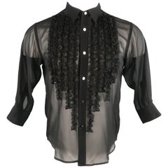 COMME des GARCONS Size XS Black Chiffon Ruffle Three Quarter Sleeve Shirt