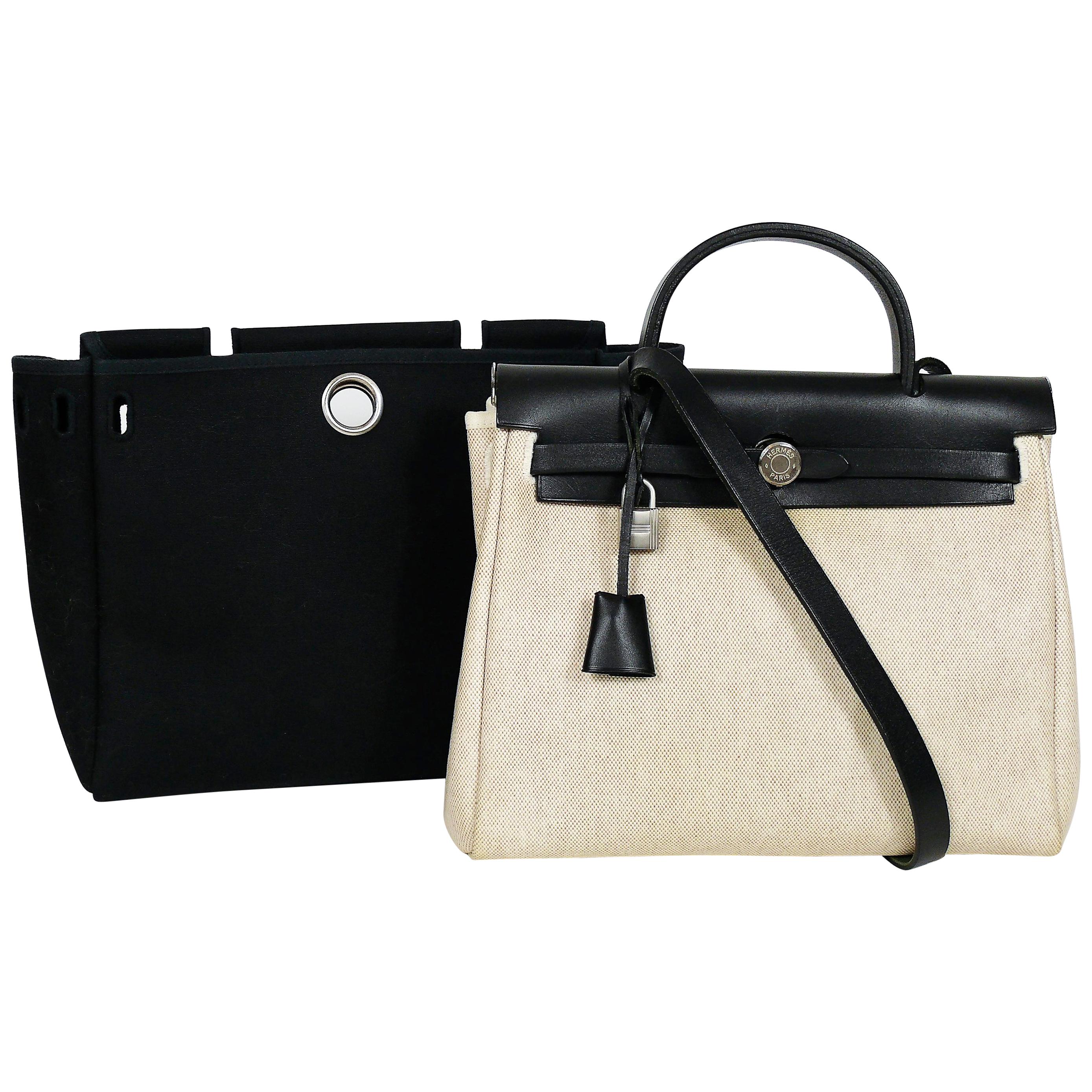 Hermes NavyBeige 30cm Herbag PM 2-in-1 Bag