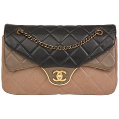 2015 Chanel Black, Brown & Taupe Lambskin Tri-Colour Double Flap Bag