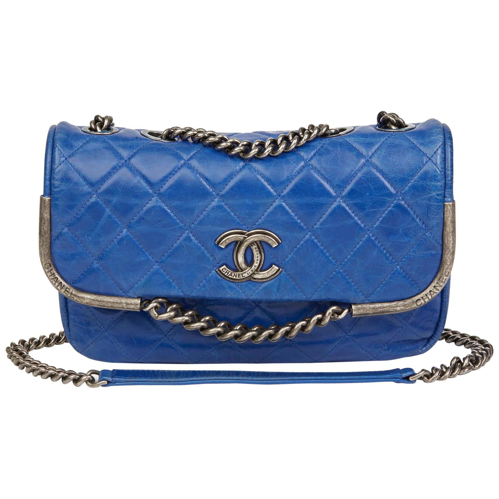 2014 Chanel Electric Blue Quilted Aged Calfskin Leather Single Flap Bag
