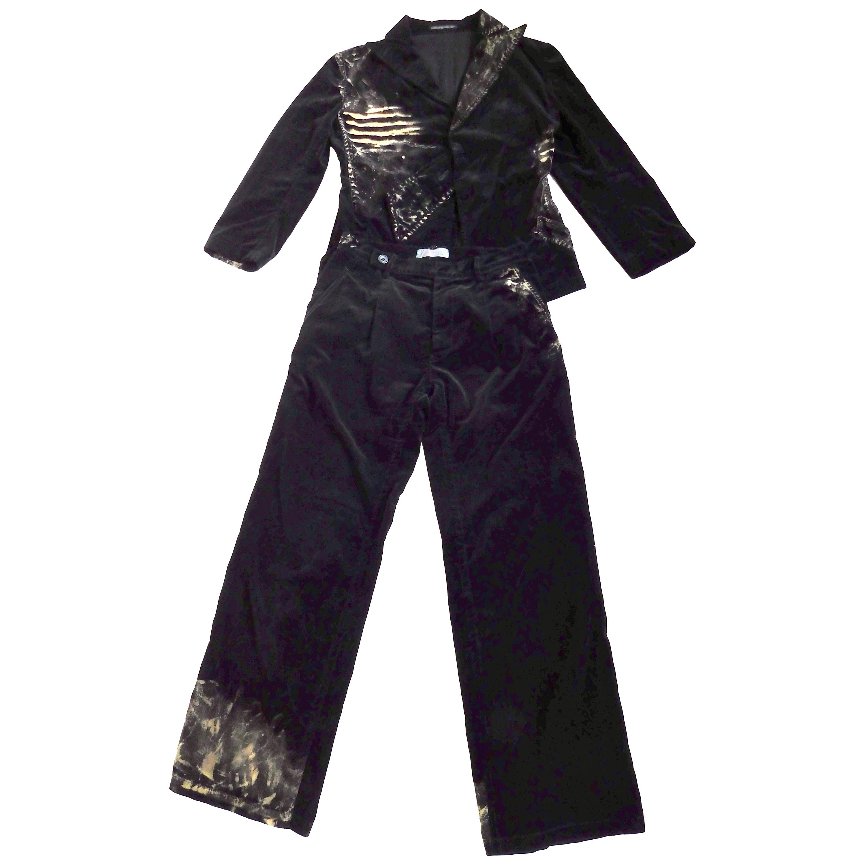 Yohji Yamamoto + Noir Bleached Cotton Velvet Two Piece Pants Suit For Sale